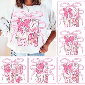 Custom Preppy Pink Bow Mama T-shirt, Mothers Day Gift, Personalized Grandma Tee, Gigi Shirt, Grammy Mimi Nonny Mommy Honey T-shirts