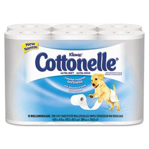 Kimberly-Clark KLEENEX COTTONELLE Premium-Tier Luxury Cotton Roll Toilet Paper & Wipes, 1-Ply (Single Ply), 200 Sheets (151-300 Sheets) per Unit, 48 Units per Carton (12456), Soft