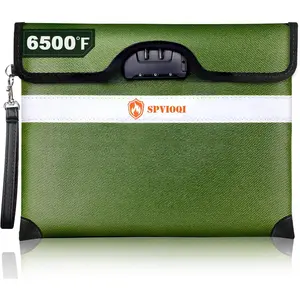 Upgraded 6500°F Fireproof Document Bag with Lock, 10 Layers Heat Insulated Water Resistant Fireproof Money Bag with Zipper Reflective Strip for Cash Documents