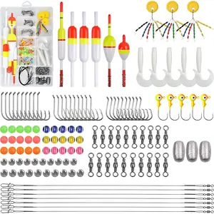Fishing Tackle Kit,130pcs Fishing Gear with Slip Bobbers Leader Soft Lures Hooks Bobber Stoppers Jig Heads Sinkers Swivels Freshwater Saltwater Fishing Accessories for Bass Trout Crappie Walleye