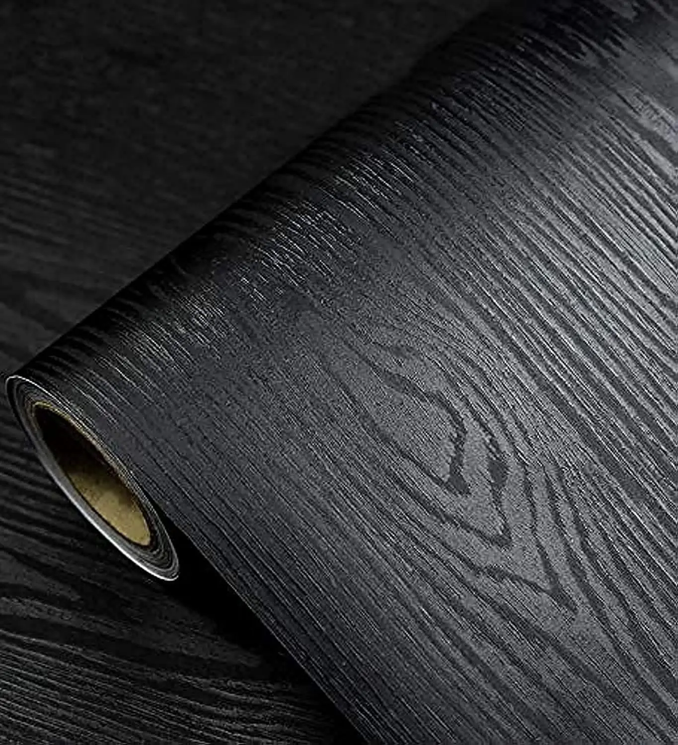 Black Wood-Look Vinyl/PVC Peel-Stick Wallpaper, Easy-Install Self-Adhesive Removable Wall Covering for Indoor Use, 17.7in×118in Roll for Countertop, Crafts, Notebook Home Improvement Decor
