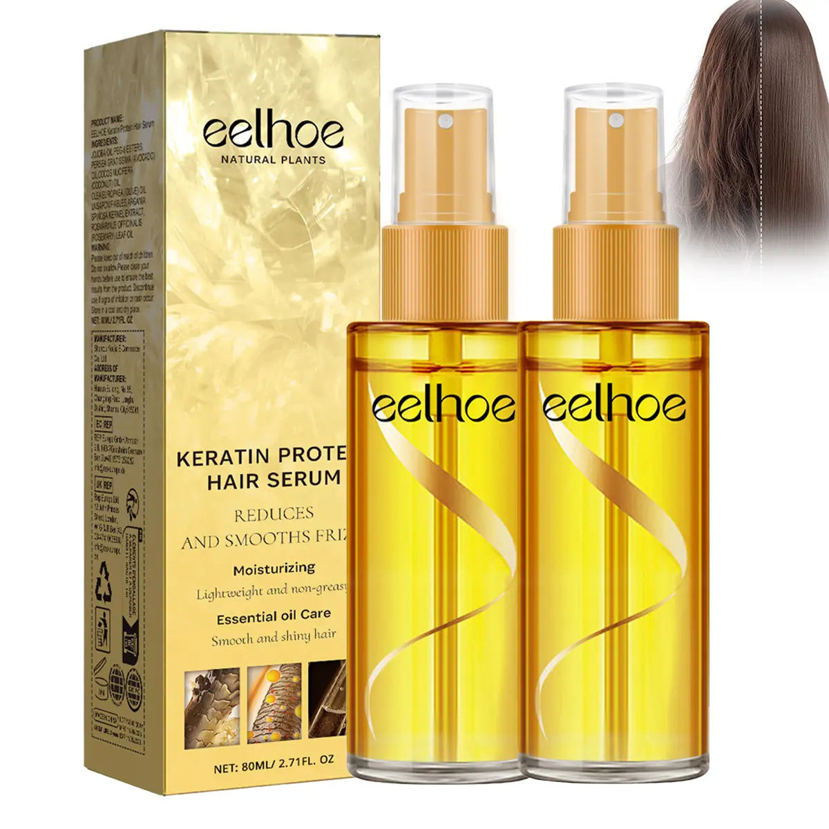 [2 Bottles] Keratin Hair Serum Spray(80ml), Moisturizing Hydrating Hair Care Oil, Hair Care & Styling Product for Dry & Damaged Hair, Anti Frizz Formula Hydrating Hair Care Product for Women & Men, Natural Haircare