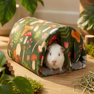 Forest Mushroom Hideout Cozy Private Sanctuary for Small Pets Padded Bed with Pillow for Guinea Pigs Hamsters Chinchillas Rabbits Premium Fabric Unique Design，hamster accessories，guinea pig hideout，guinea pig accessories