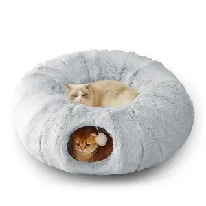 Cat Tunnel Bed with Mat, Soft Plush Cat Bed, Full Moon Shape, Suitable for All Seasons, Pet Supplies for Small Pets