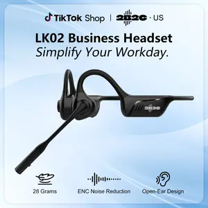 LK02 Bluetooth Air Conduction Headset with Mic, For Trucker Drivers, Open Ear Wireless Headphones with Bluetooth 5.1/Mute Function/aptX-HD/LL, for Online Meeting/Online Teaching/Office Home Business/Driving Audio Earbud Electronic