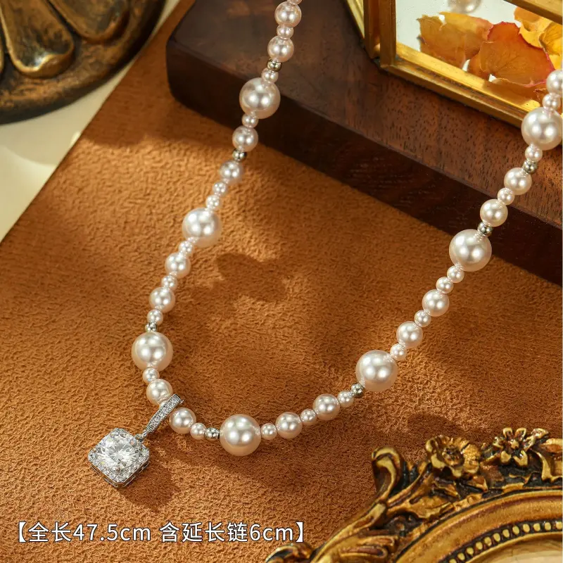 Square Zircon Pearl Necklace