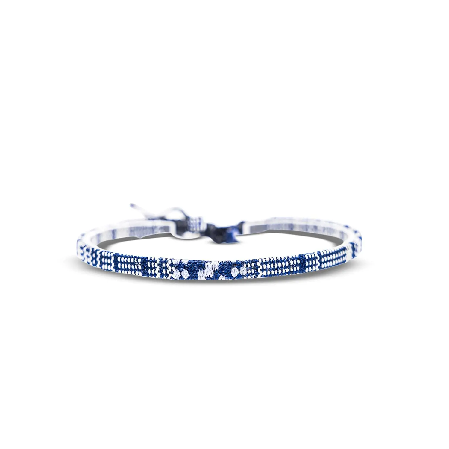 Unisex Adjustable Bangle Bracelet - Handmade Colorful Cotton Rope Braided Waterproof Ethnic Hippie Blue-White Custom Jewelry, Unique Summer Beach Gift Under 50 for Men