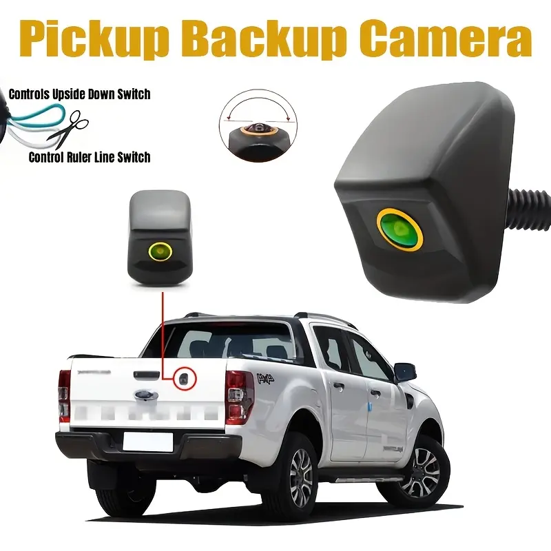 Rear View Camera Suitable for TOYOTA Hilux, for GMC, for Ford F150/250/350, And for RAM Pickup, Featuring an Upside-Down Mount, a 170° Fisheye Lens, CCD Night Vision, Adjustable Guidelines, And Operates on Low Voltage (Below 36V) Car Accessory