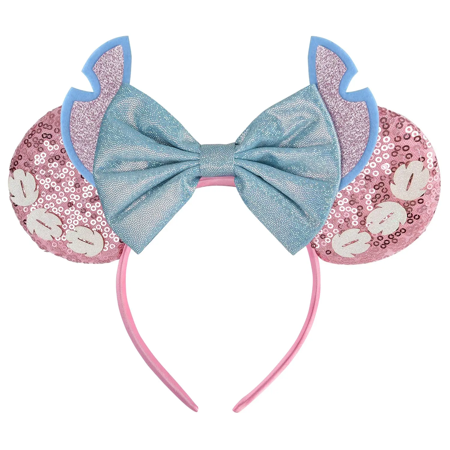 Pink Stitch Rose Gold Fashion Hair Styling Headband - Minnie Ears Design, Plastic-Nylon Material, Unisex One Size, 1 Count for Women, Ideal for Birthday Party Gifts