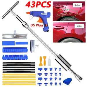 43Pcs Dent Repair Tool Set T-Shaped Long Style Paint-Free Removal Dent Tool With Long Drawing Row Car Dent Puller For Repair Auto Hail Pit Small Dent