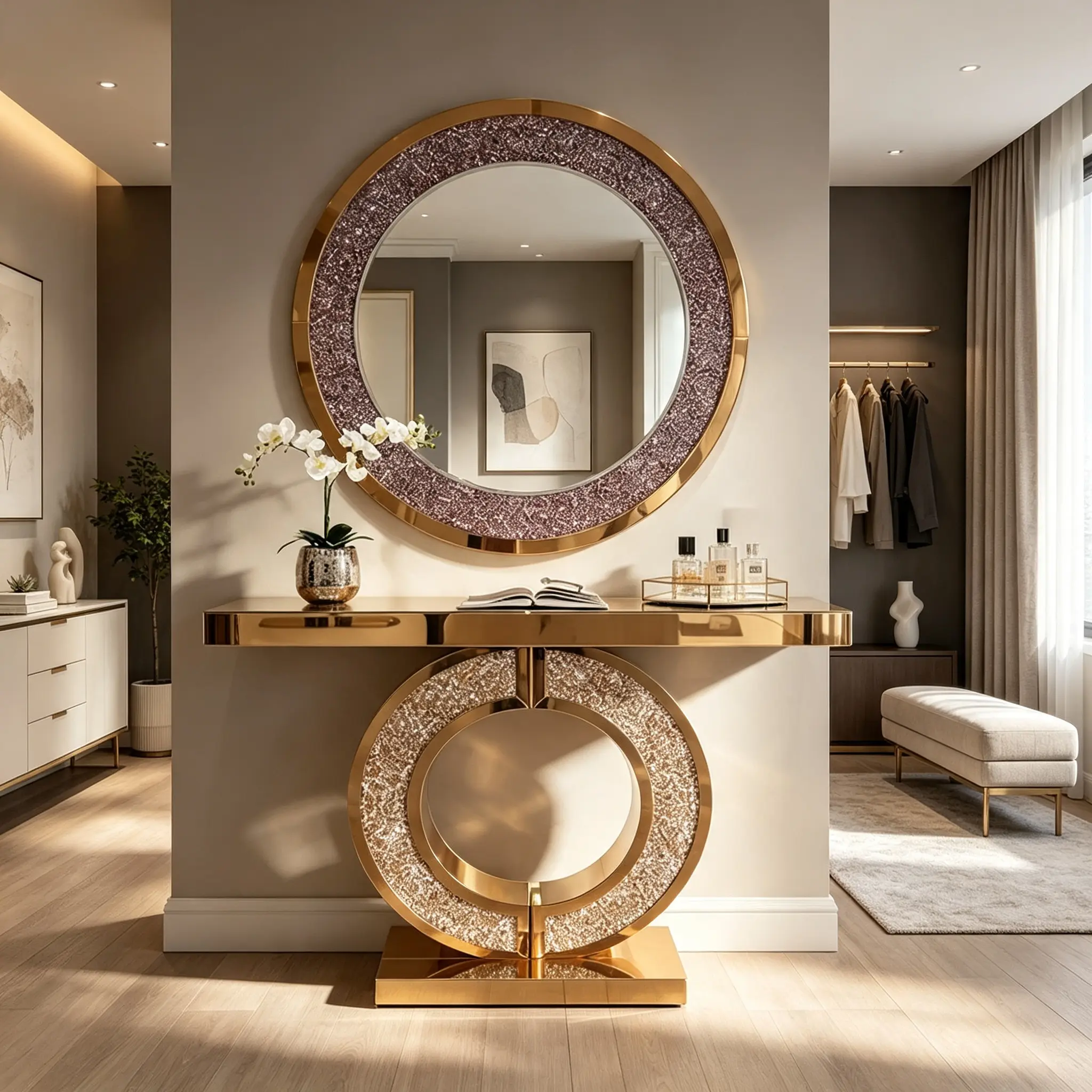 Mirrored Glass Top Console Table with Diamond Base, Beveled Edge, Crystal Look Sturdy Design, Waterproof Modern Indoor Entryway Accent Furniture, Easy Assembly