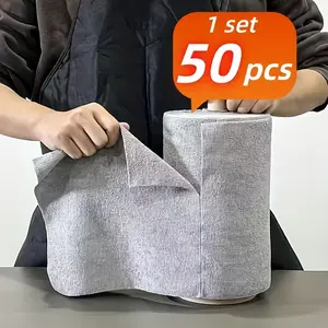 One roll of 50 Super Absorbent Reusable microfiber towels, individually wrapped with a tear-off design, heavy-duty absorbent and quick-drying. Suitable for kitchen and bathroom cleaning wipes, outdoor use, and RVs. Large roll, Microfiber Cleaning Cloth