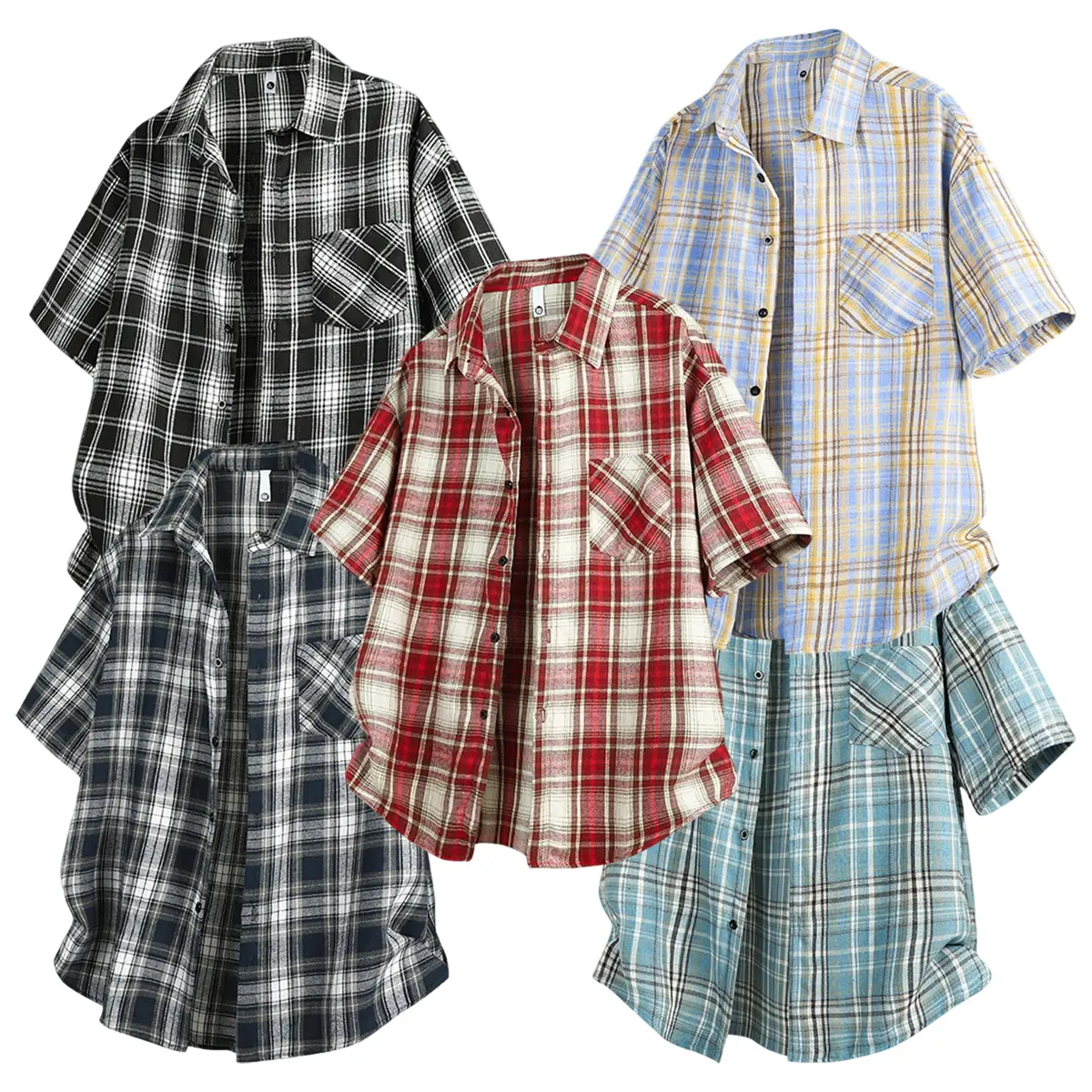 Checkered vintage shirt, new style short-sleeved summer thin jacket, loose and versatile half-sleeved top, casual shirt for men