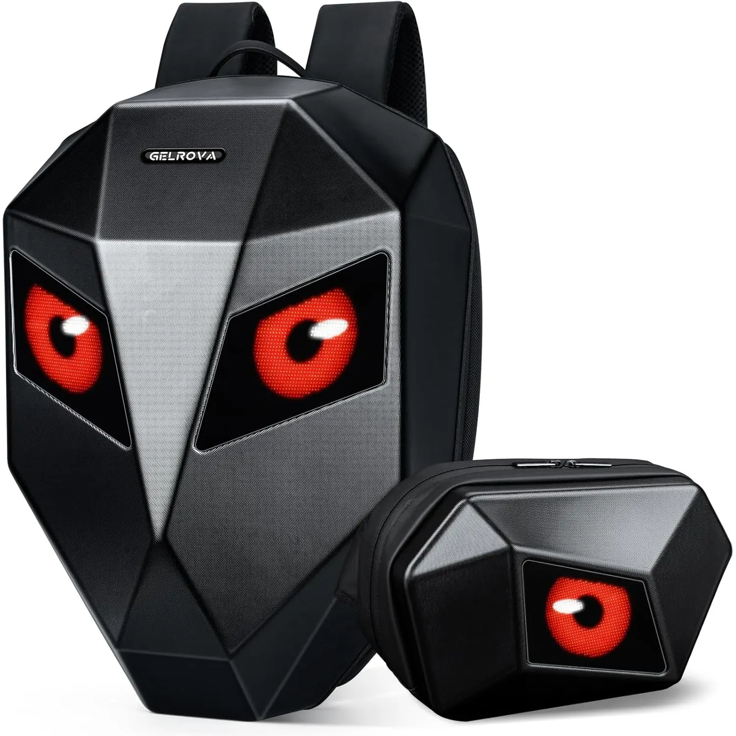 Knight Hardshell Bicycle Backpack - 25L Expandable 2-in-1 Set with LED Eyes Crossbody Sling Bag, Black, for Cyclists, Battery-Not-Included, Cold-Wash, Compatible with Gelrova Products Functional Luggage Bag