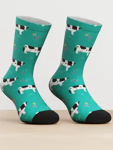 1 Pair Unisex Bamboo Fiber Knee High Socks, Cute Farm Cow Print, Casual Style for Fall & Winter, Perfect for Garden Farm Lovers