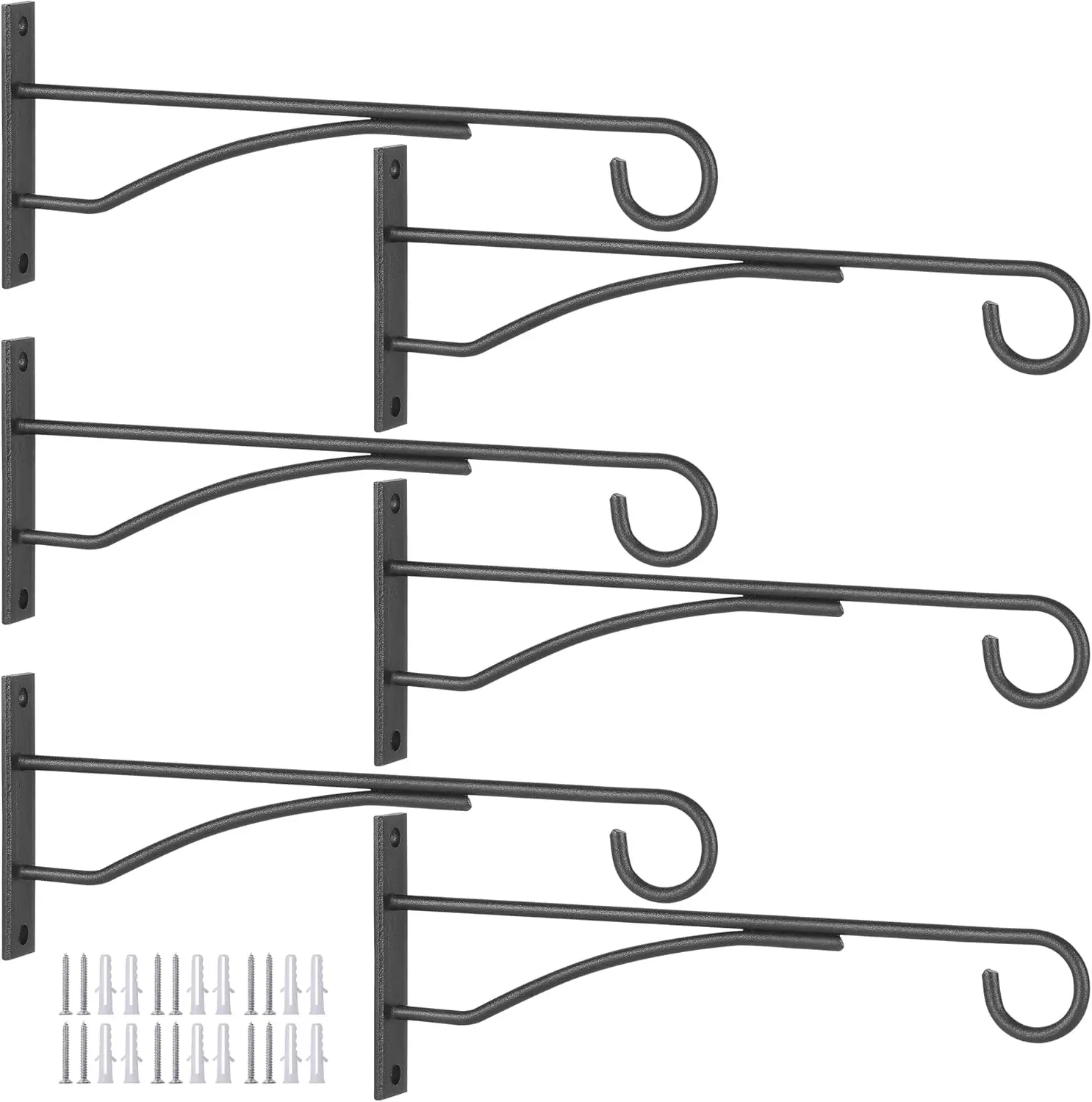 Minimalist 8" Affordable Metal Wall Mount Hanging Brackets (6 Pack) - Indoor-Outdoor Hooks for Hanging Baskets, Planters, Feeders, Fence Porch Use