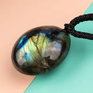 Labradorite Crystal Necklace with 18-26" Adjustable Rope Cord, Natural Healing Crystal Jewelry Gift, Protection Necklace, High Quality Flash