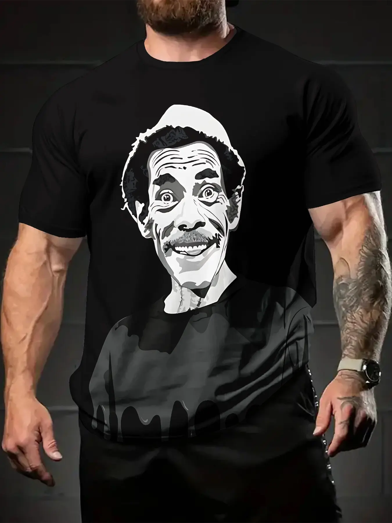 Don Ramon Black and White Comic 3D Digital Printing T-shirt, Casual and Versatile Sports Men's Crew Neck Short Sleeve, Suitable for Daily Wear, a Perfect Holiday Gift for Men
