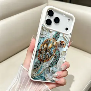 Marble Sea Turtle Pattern Clear Magnetic Phone Case , Compatible with MagSafe Silicone Bumper Protective Cover For iPhone X XS 11 12 13 14 15 16 17 Pro Max Plus Air, Cute Artistic Stained Glass Style iPhone case
