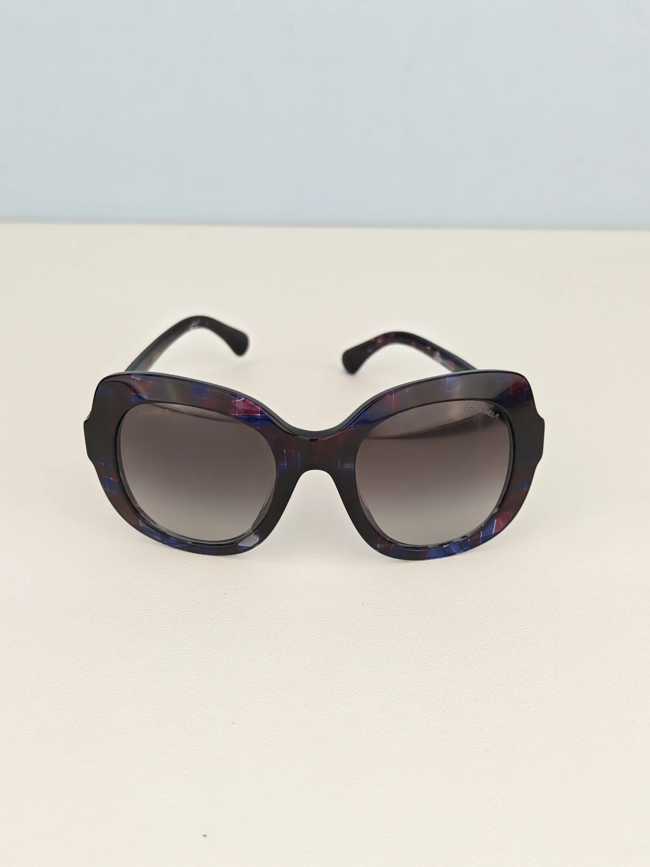 Pre-owned Chanel Purple and Pink Plaid Acetate Square Frame Sunglasses【71084A S0931】