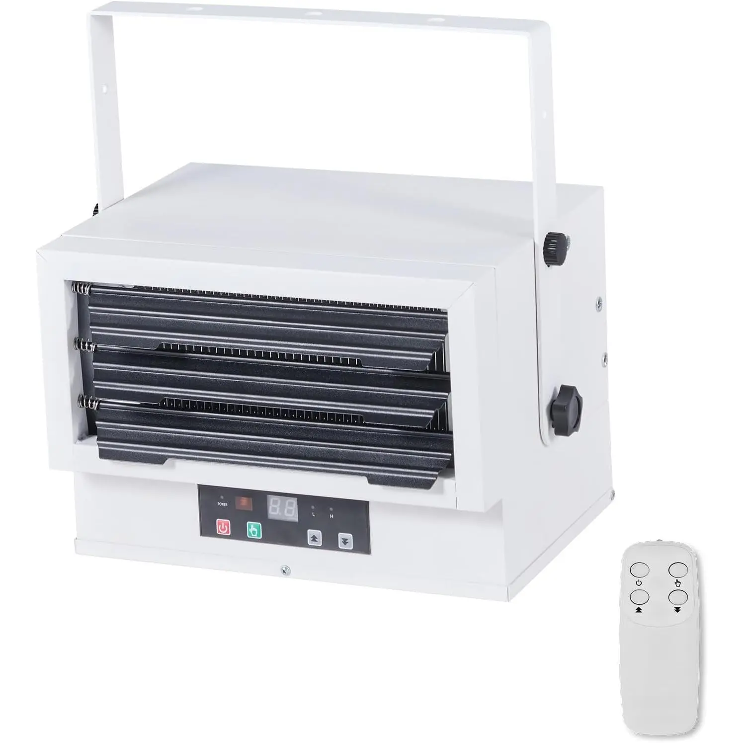 VEVOR 240V Electric Garage Heater, 5000-Watt (2500/5000W) Ceiling-Mounted Commercial Heater with Remote Control, Overheat Protection, Low-Noise Cross-Flow for Garages, Workshops, Warehouses (White)
