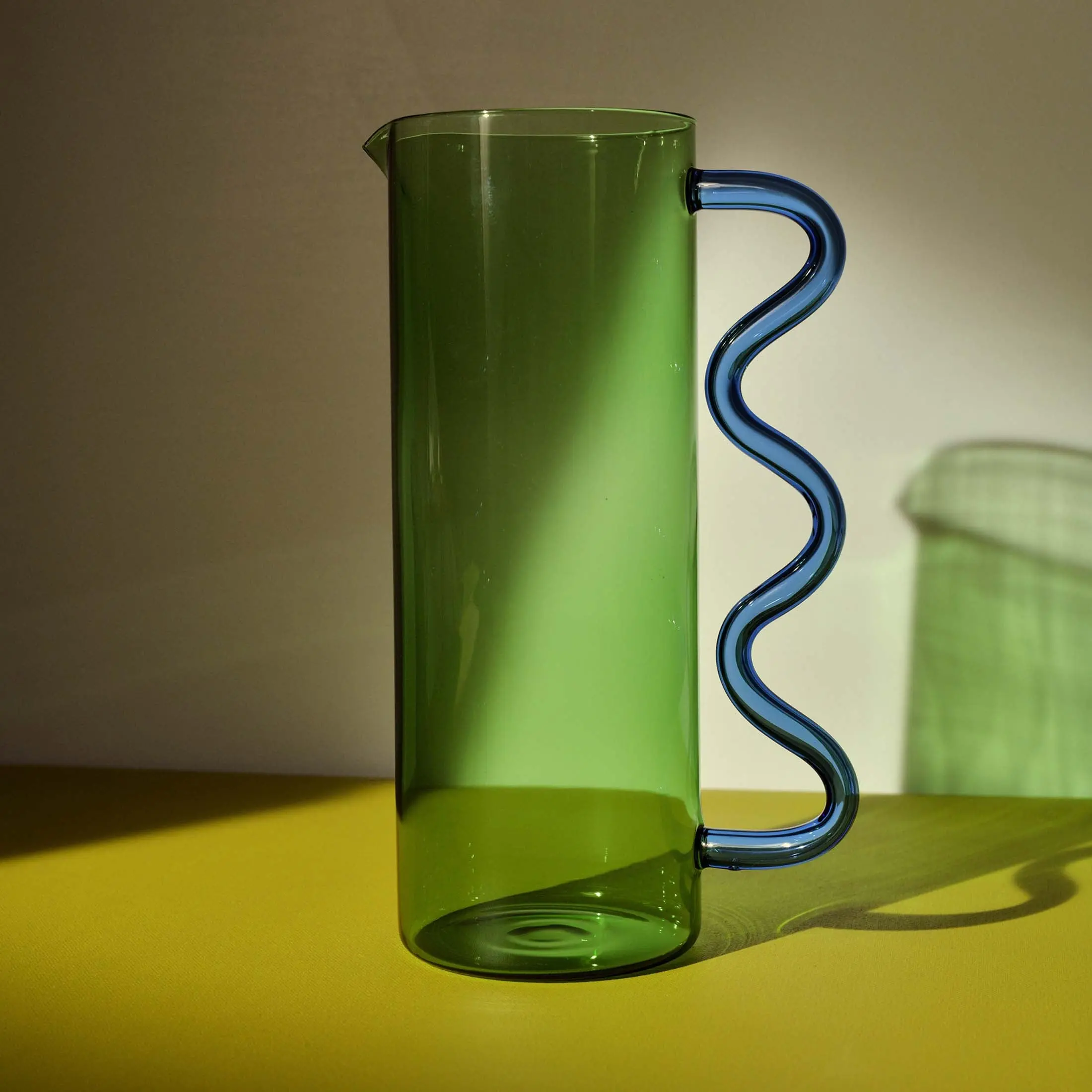 Wave Pitcher, Green with Blue