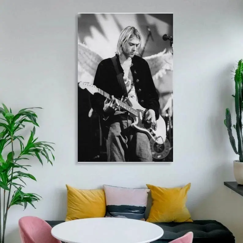 Kurt Cobain Nirvana Guitar Black & White Live Music Wall Art Poster
