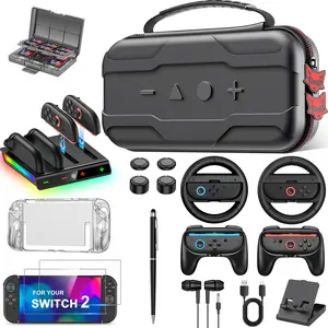 Switch 2 Case Compatible with Nintendo Switch 2 (2025), 12 In 1 Switch 2 Accessories Set with Portable Hard Shell Carrying Case, Switch 2 Charging Dock, 2 Screen Protector, Steering Wheel Joy-Con Grip