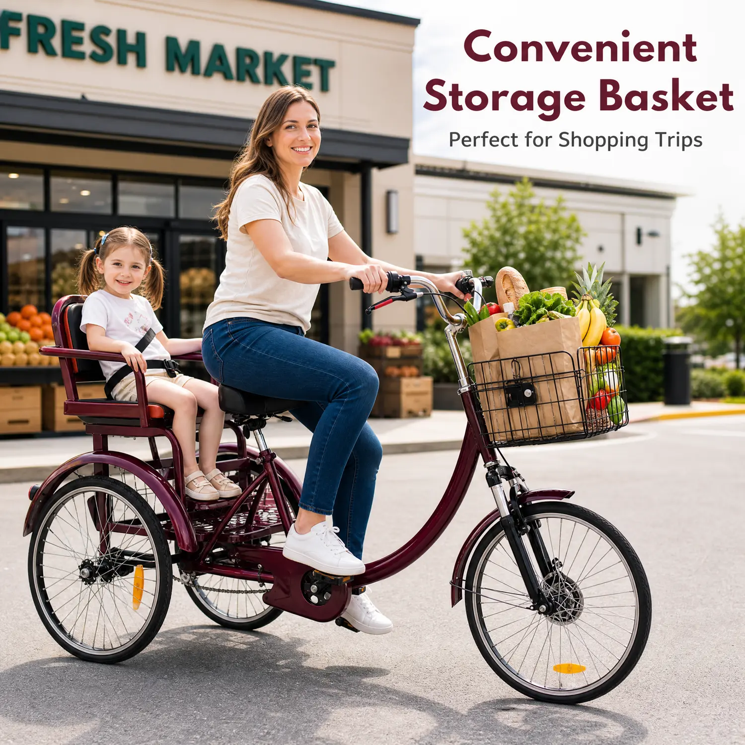 Adult Tricycle, 20 Inch 3-Wheel Bikes, Trike for Adults with Seat for Women, Seniors, Men, Low Step-Through Cruiser Bike with Front and Rear Baskets, Adult Tricycles for Shopping, Cycling