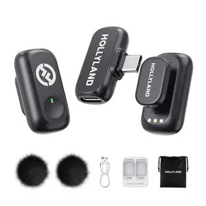 Hollyland LARK A1 USB-C Version Wireless Mini Microphone for iPhone 17/16/15 with USB-C port & Android (2TX + USB-C RX) 45kHz/24bit, Magnetic Mini Mic for Podcast, Vlogging