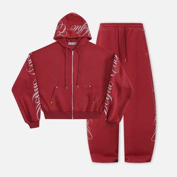 Aelfric Eden Unisex 2-Piece Matching Sets - Boxy Graphic Zip-Up Hoodie & Drawstring Waist Sweatpants, Streetwear Embroidery Hoodies