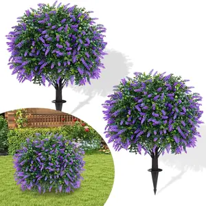 Artificial Lavender Tree Ball with Ground Stake, UV Resistant, Indoor Outdoor Decor, Suitable for Garden Porch Home Office (lavender Color)