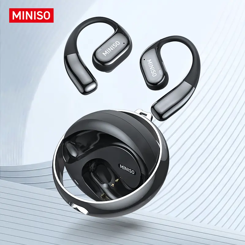 MINISO MS152 Luxury Transparent Open Ear True Wireless Headphones - Bluetooth 5.4, HIFI Titanium Audio, Noise Canceling Sports Earbuds, IPX5 Waterproof, Microphone, Game-Compatible, Charging Headset, Lanyard Included
