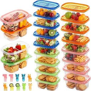 20Pcs Reusable Snack Containers with Lids Portion Control, Meal Prep Containers for Kids Adults, 10 Forks, Double Compartment Snack Containers for Travel - Camping Essentials (4 Color)