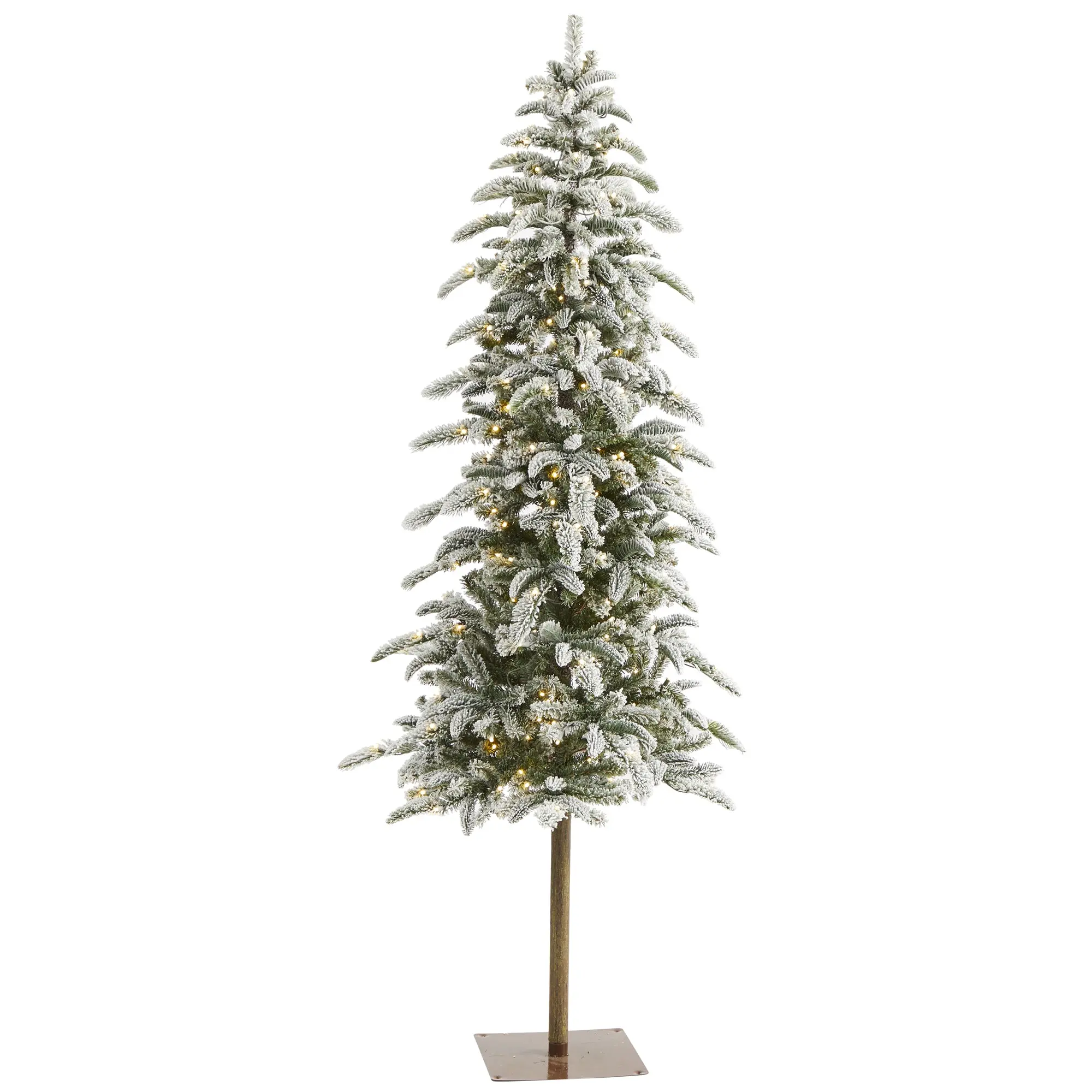 Nearly Natural 6.5` Flocked Washington Alpine Christmas Artificial Tree with 250 White Warm LED Lights and 637 Bendable Branches