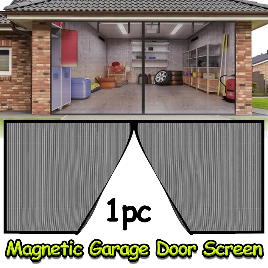 16x7ft (500x220cm) Garage Door Screen - Breathable Retractable Fiberglass Mesh Grid Curtain with Magnetic Seal, Heavy-Duty Insect Barrier, 6 Strapping Tapes, Fire Resistance, Easy Install for Entry, Deck