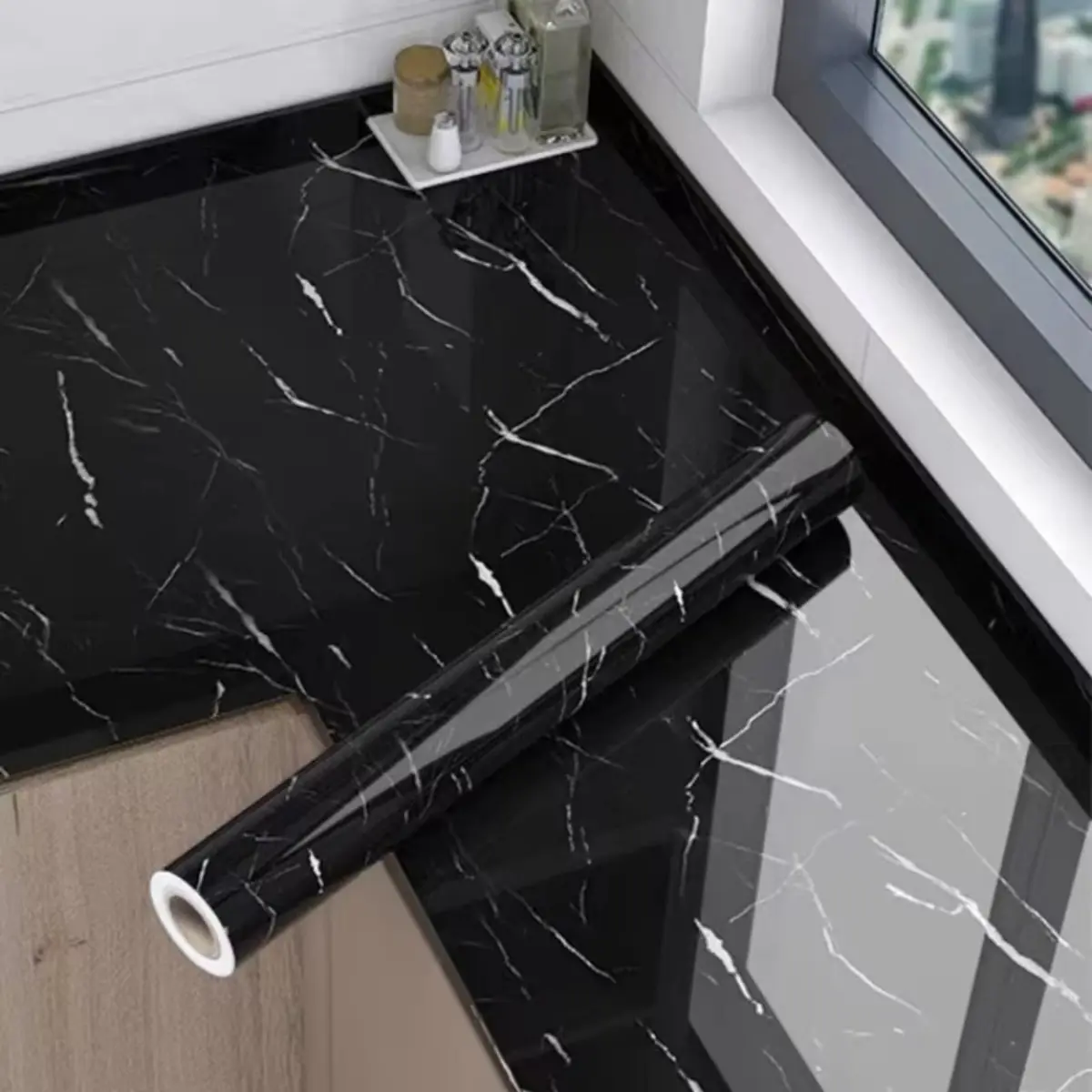 Shiny Marble Peel-and-Stick Contact Paper - Self-Adhesive, Waterproof, Removable Vinyl Film for Home Countertops, Living Room Marble Backsplash Wallpaper, Self-Stick Wall Stickers, Countertop Tiles Wallpaper