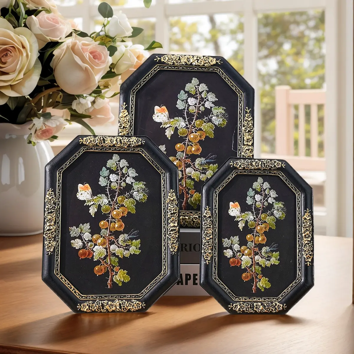 Elegant European Vintage Octagonal Frame Design Photo Display Case, Resin Material Picture Holder for Home Decor & Photography Props, Sturdy Frame Design, Home Decor Accessory, Photo Frames