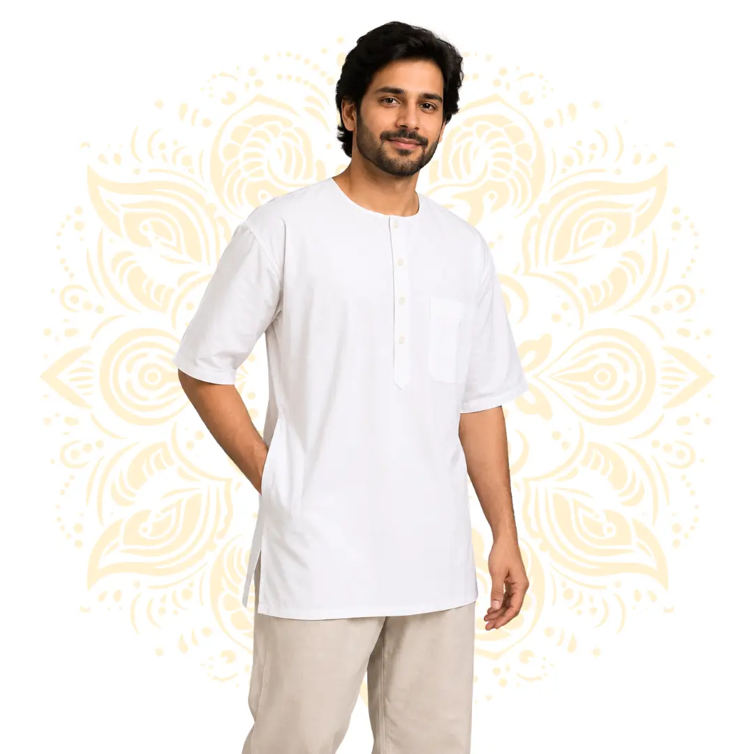 White Short Sleeve Kurta w/ 3 Pockets
