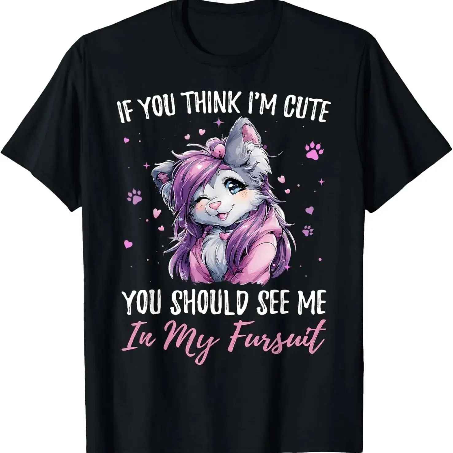 Thick Soft Oversized Shortsleeve Furry Wolf T-Shirt - Vibe-Driven Top for Fursuit Enthusiasts, Cute Sports & Outdoor Apparel, Round Neck, Print, Cotton