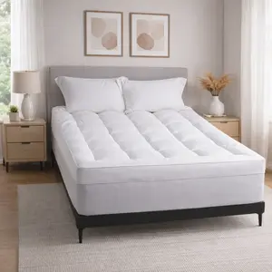 Queen Size Pillow Top Mattress Pad – Quilted Cotton Cooling Mattress Topper with Deep Pocket Stretch Skirt, Fitted Mattress Protector, Stretches to Fit 8–21 Inch Deep Mattresses, Soft, Breathable & No Slip