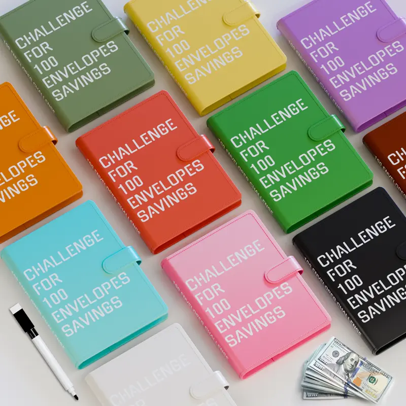 A5 Reusable PU Leather Savings Challenge Binder - 100 Cash Envelopes, Compact Savings Challenge Planner, Funny $5,050 Tool, Finance Checklist Organizer, Money Tracking Office Stationery Supply