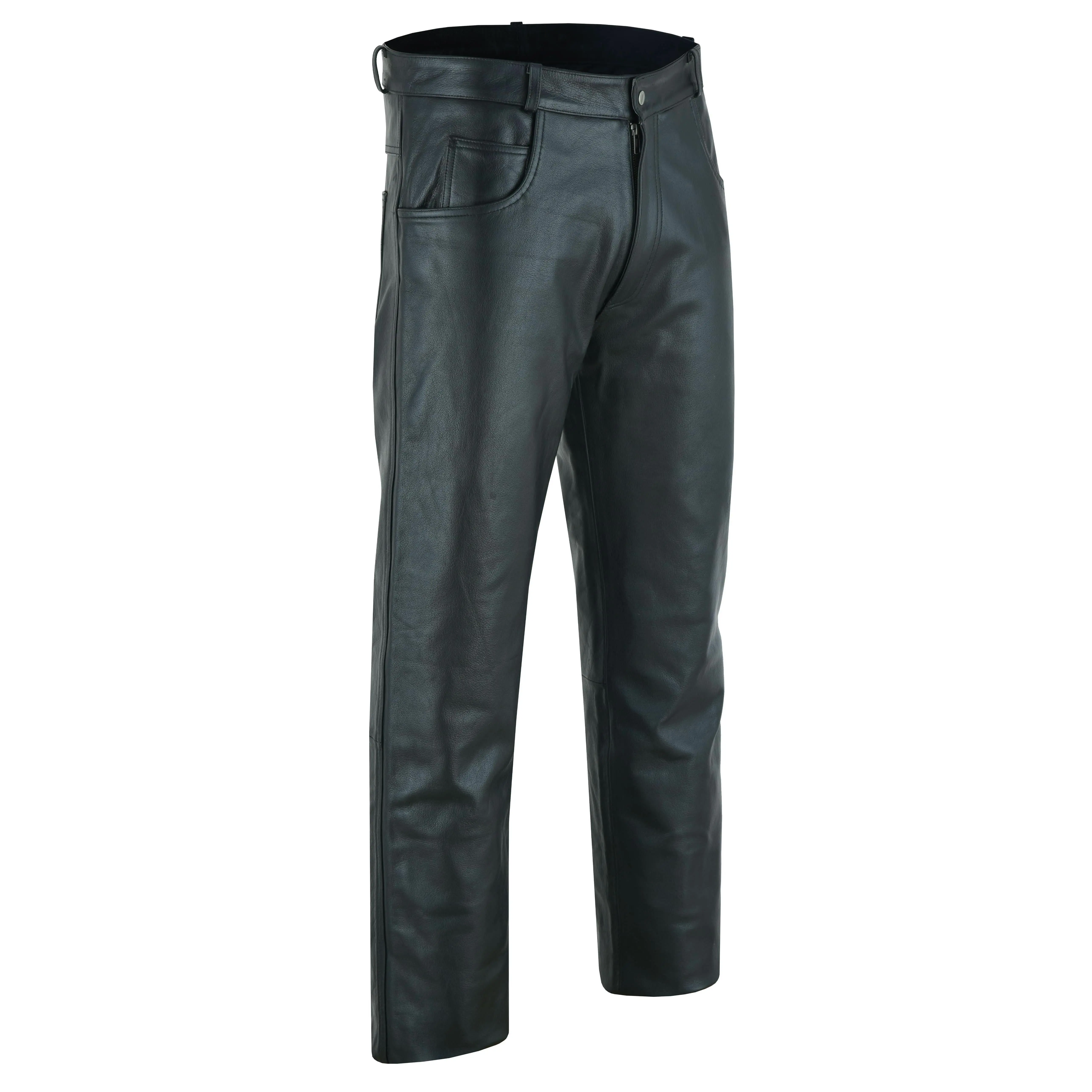 Men's Black Classic 5 Pocket Casual Motorcycle Leather Pants