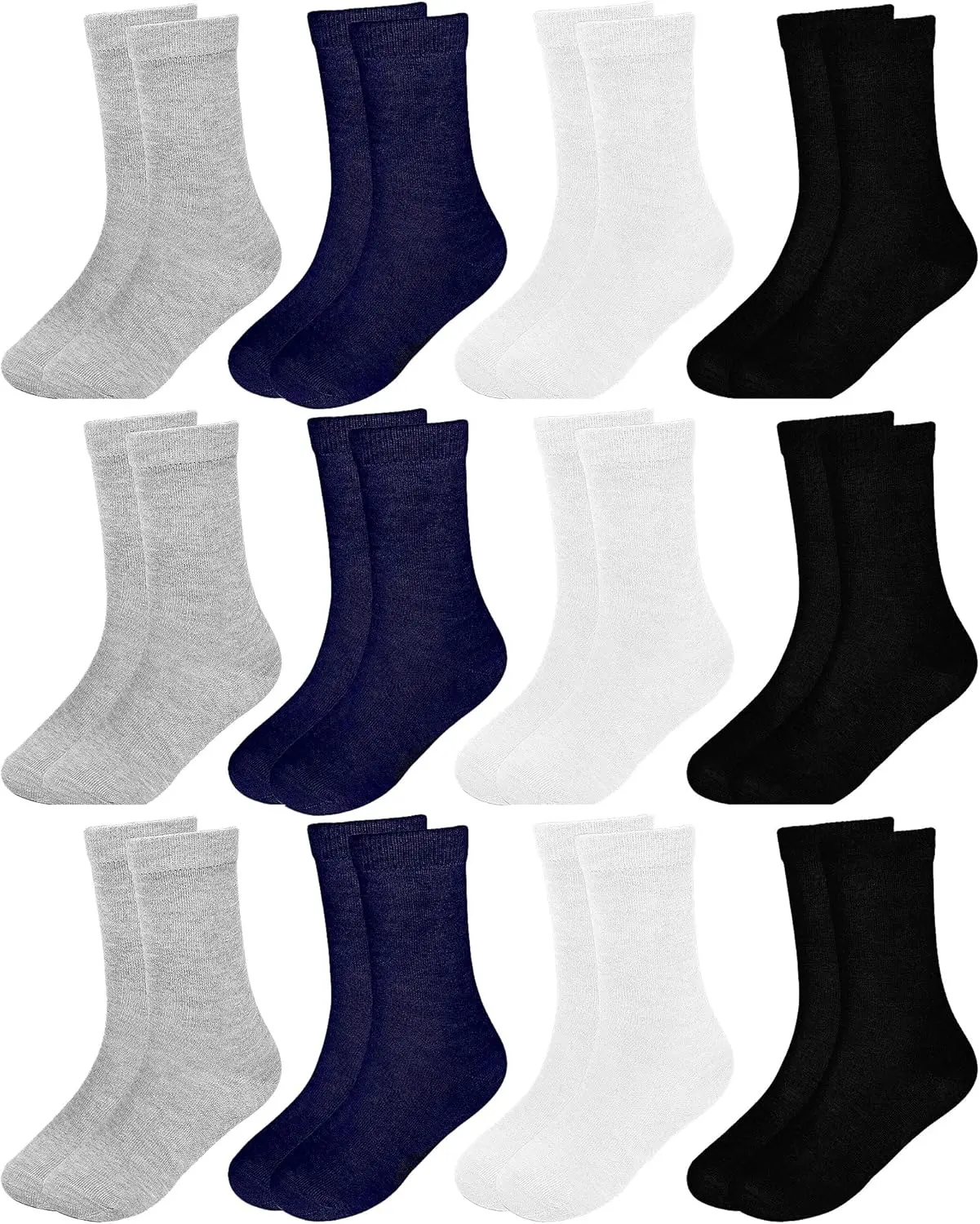 Girls' 12-Pack Cotton Crew Socks for 2-8yrs, All Seasons Assortment Pack, Athletic School Wear Socks for Toddler Kids