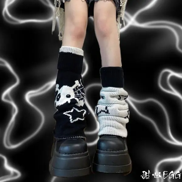 Dark-style hot girl leg warmers with star and skull elements, Y2K slimming student leg warmers, reversible design