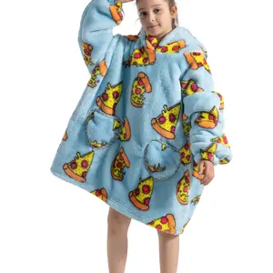 Oversized Wearable Blanket Hoodie for Kids, One Size Fits Most Boys & Girls, Super Soft Cozy Plush Nightgown, Cute Style, 1 Piece