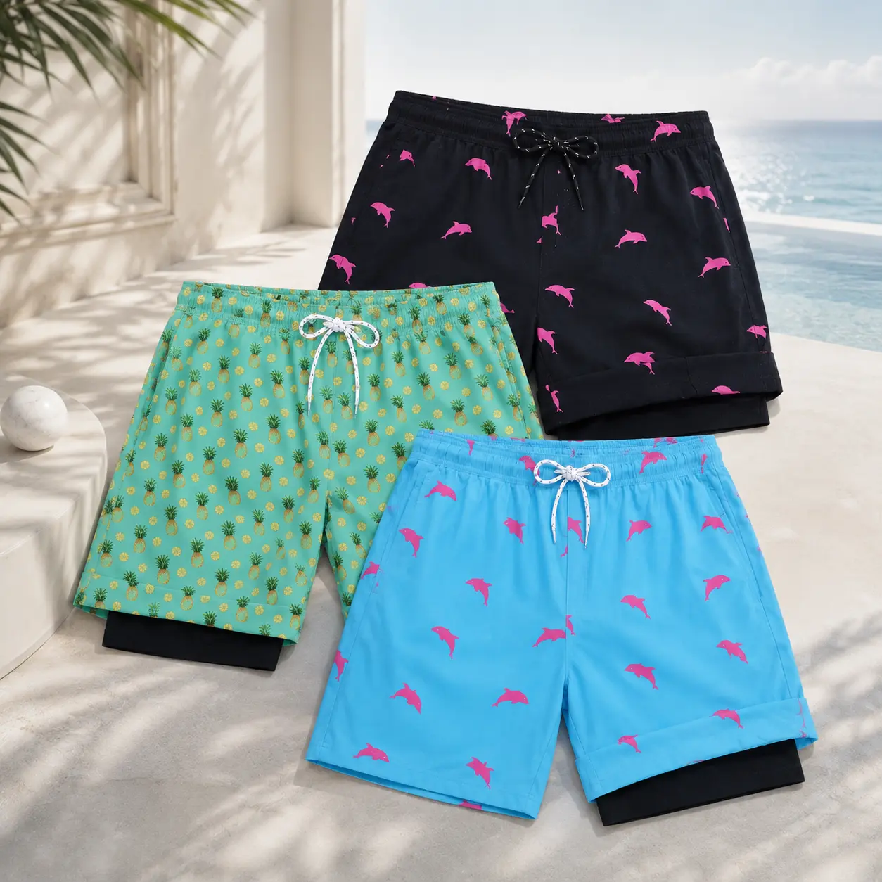 Men's Quick-Dry Swim Trunks, Compression Liner Board Shorts, Stretch Beach Swimwear