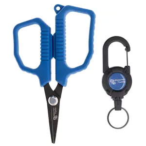 Reaction Tackle Braid Scissors with Retractable Lanyard & Carabiner - 4.5" Micro-Serrated Fishing Tool