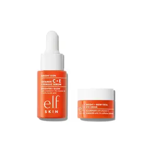e.l.f. Brightest Besties Duo - Travel-Size Skincare Set with Bright + Brew-tiful Eye Cream & Vitamin C + E + Ferulic Serum for Radiance & Brightening