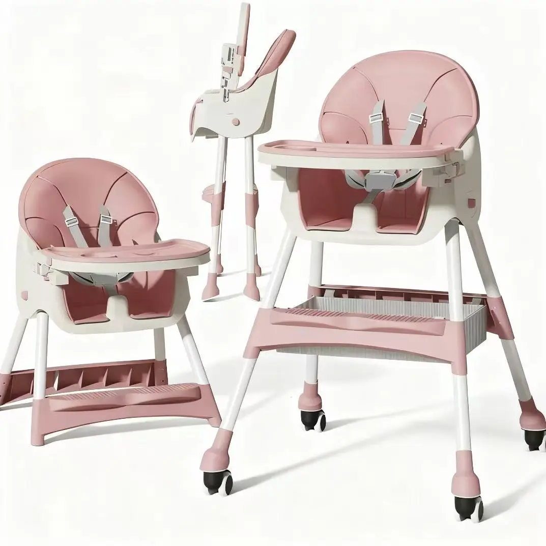 6-in-1 Multifunctional Baby Highchair with 5-Point Harness & Detachable Tray for Infants & Toddlers Adjustable Height Removable Cushion Easy Installation Baby Chairs